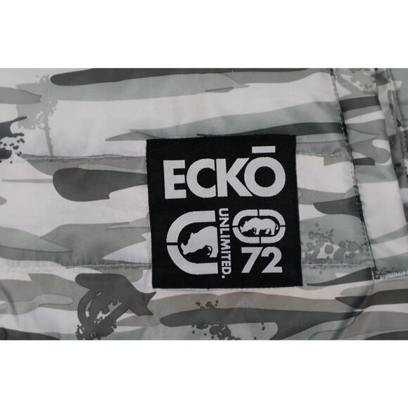 Ecko Unlimited Vest Mens Large Gray Camo Hooded Puffer Sleeveless Jacket Zip - Picture 3 of 7